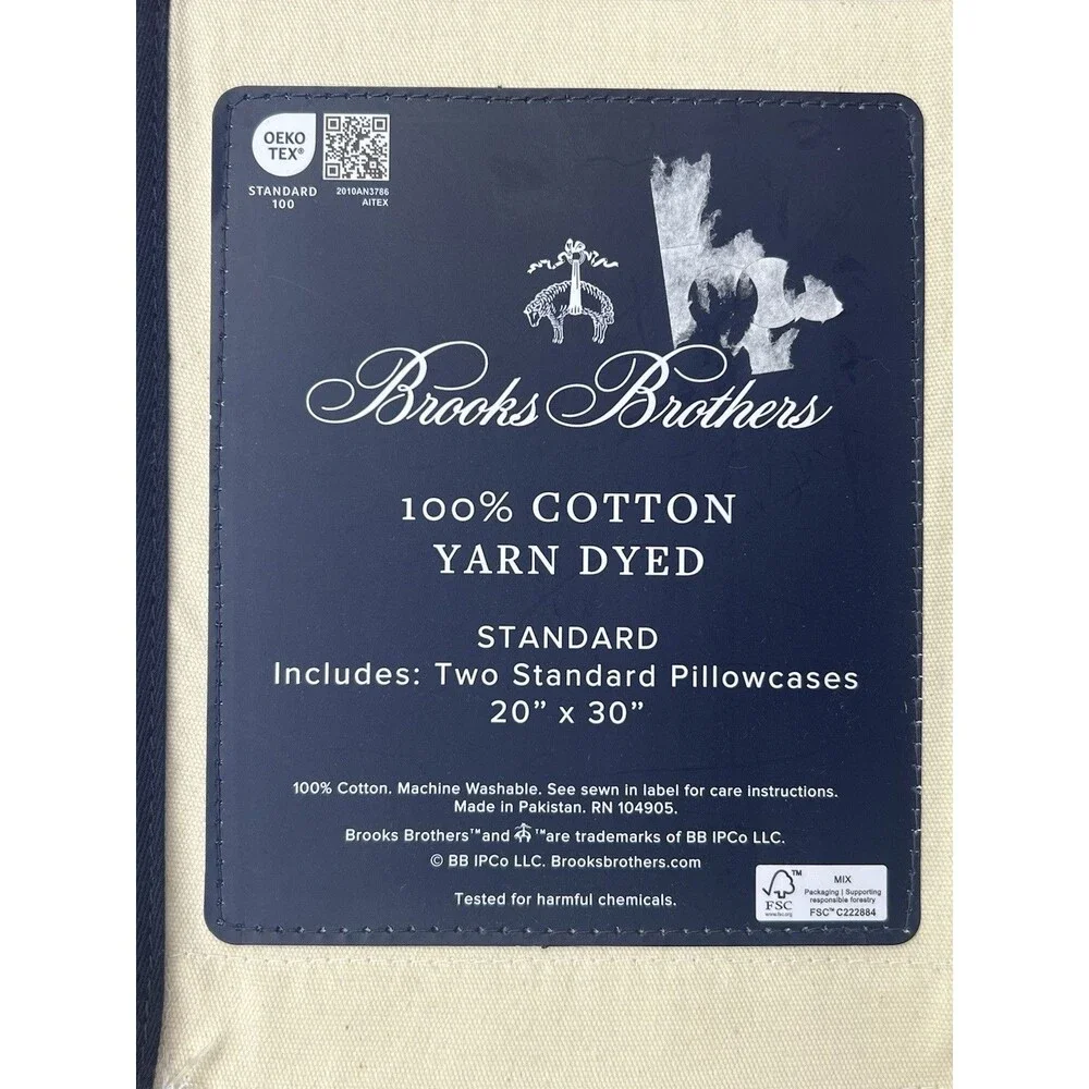 Brooks Brothers Two Standard Pillowcases Gray White Striped Cotton Yarn Dyed New